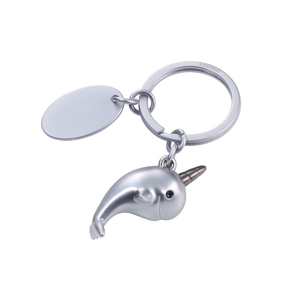 Keyring, narwhale, with metal plate (oval)